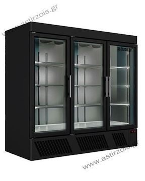 Εικόνα της Ψυγείο Θάλαμος Μαύρος Βιτρίνα Συντήρηση με 3 Πόρτες και Ψυκτικό Μηχάνημα κάτω