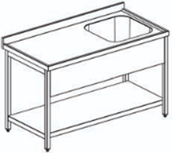 Εικόνα της Λάντζα ανοιχτή 120x70x86 cm με 1 γούρνα 50Χ50 cm δεξιά με ράφι