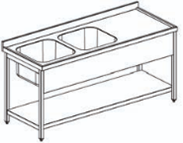 Εικόνα της Λάντζα ανοιχτή 140x70x86 cm με 2 γούρνες 50Χ50 cm αριστερά χωρίς ράφι