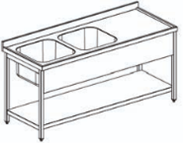 Εικόνα της Λάντζα ανοιχτή 140x70x86 cm με 2 γούρνες 50Χ50 cm αριστερά με ράφι