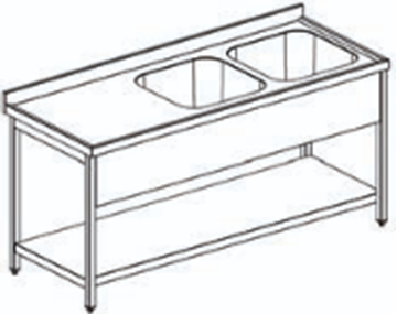 Εικόνα της Λάντζα ανοιχτή 140x70x86 cm με 2 γούρνες 50Χ50 cm δεξιά με ράφι