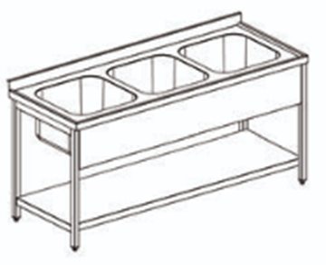 Εικόνα της Λάντζα ανοιχτή 180x70x86 cm με 3 γούρνες κέντρο 50Χ50 cm με ράφι