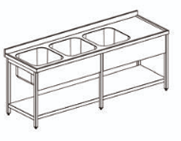 Εικόνα της Λάντζα ανοιχτή 200x70x86 cm με 3 γούρνες αριστερά 50Χ50 cm χωρίς ράφι