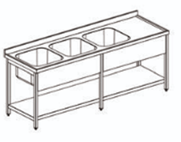 Εικόνα της Λάντζα ανοιχτή 200x70x86 cm με 3 γούρνες αριστερά 50Χ50 cm με ράφι