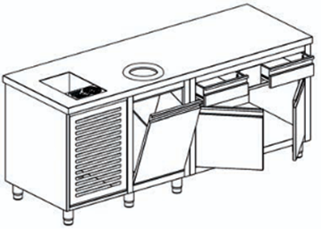 Εικόνα της Coffee station με 2 πόρτες 2 συρταρια 1 αμπάρι και 1 rinser χωρίς πανωσήκωμα