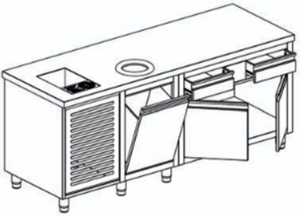 Εικόνα της Coffee station με 2 πόρτες 2 συρταρια 1 αμπάρι και 1 rinser χωρίς πανωσήκωμα